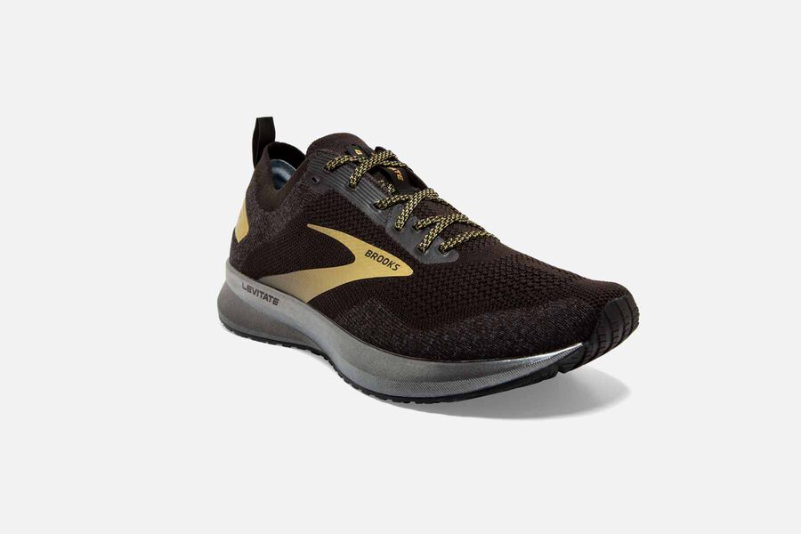 Levitate 4 Road Brooks Running Shoes NZ Mens - Black/Gold - BVUJPD-370